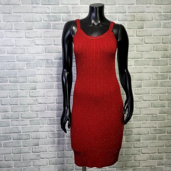 Vintage Dresses & Skirts - Vintage Y2K Great‎ American Sportswear Red Metallic Ribbed Knit Sleeveless Dress